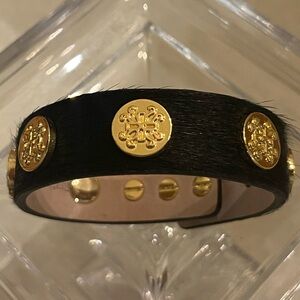 RUSTIC CUFF Calfhair Gold Medallion Genuine Leather Cuff Bracelet